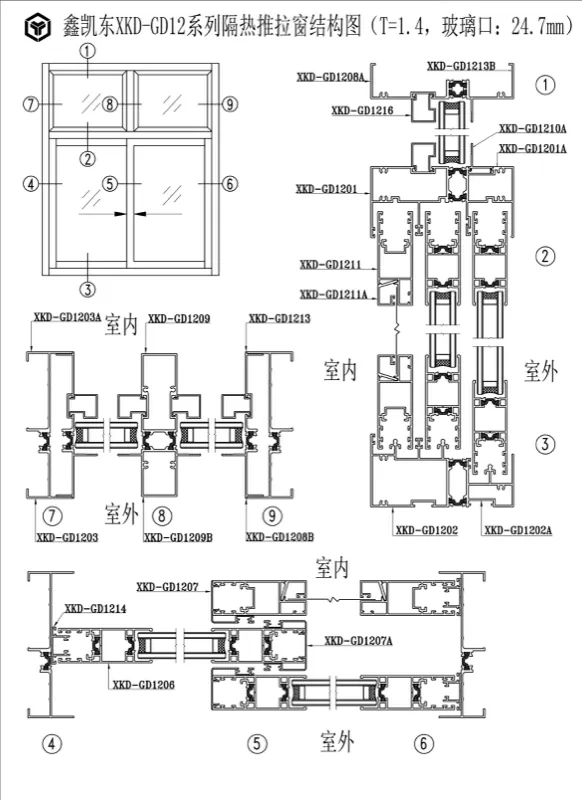 GD12 Series Thermal Break Sliding Window Profile